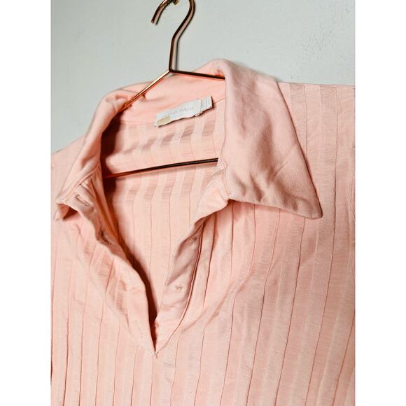 JONATHAN SIMKHAI Pink Val Rib Cropped Polo Long Sleeves Collared Shirt size XS - Picture 5 of 11